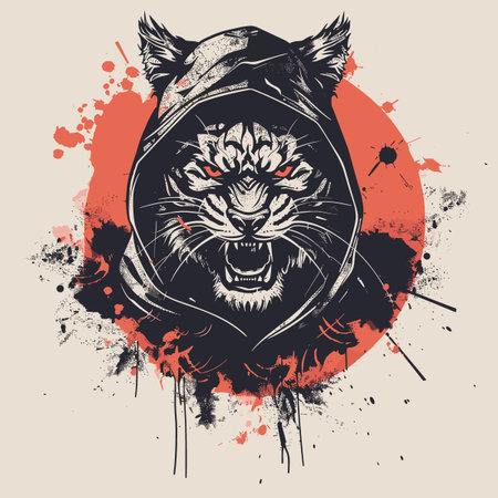 Vector image of a tiger head on a grunge background with blotsのイラスト素材