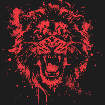 Vector illustration of angry lion head. Grunge background for t-shirt.のイラスト素材
