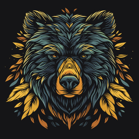 Bear head with feathers. Vector illustration for t-shirt design.のイラスト素材