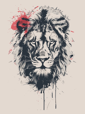 Lion head vector illustration. Hand drawn sketch with ink splashes.のイラスト素材