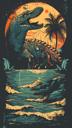 Crocodile on the beach. Vector illustration in retro style.のイラスト素材