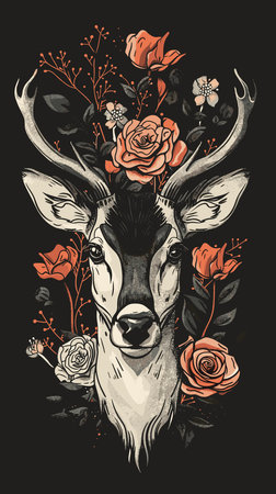 Hand drawn deer with flowers. Vector illustration for t-shirt design.のイラスト素材