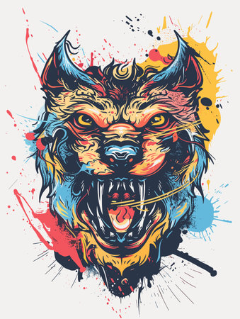 Vector illustration of a wolf head in grunge style. Vector illustration.のイラスト素材