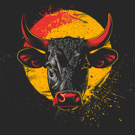 Bull head on grunge background. Vector illustration for your design.のイラスト素材