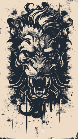Tribal lion head with grunge splashes. Vector illustration.のイラスト素材