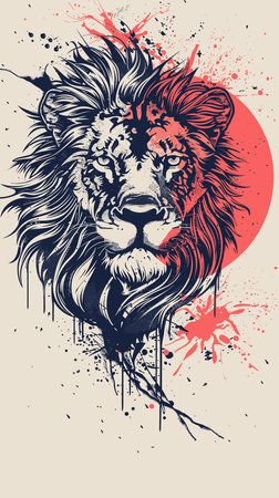 Lion head in grunge style. Hand drawn vector illustration.のイラスト素材