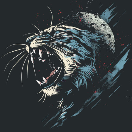 Lion head with moon and stars. Vector illustration in retro style.のイラスト素材