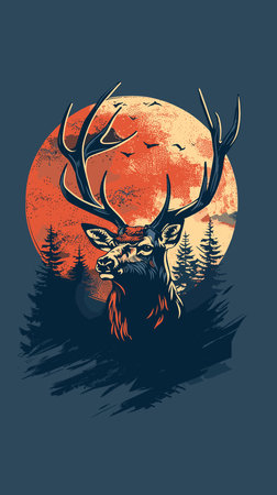 Deer with big antlers in the forest. Vector illustration.のイラスト素材