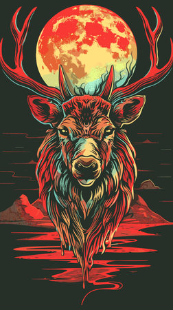 Deer head on the background of the full moon. Vector illustration.のイラスト素材