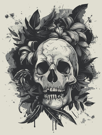 Abstract vector illustration of a skull for printing on a T-shirt.のイラスト素材