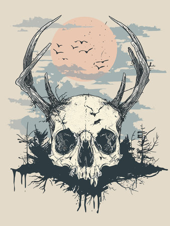 Abstract vector illustration of a skull for printing on a T-shirt.のイラスト素材