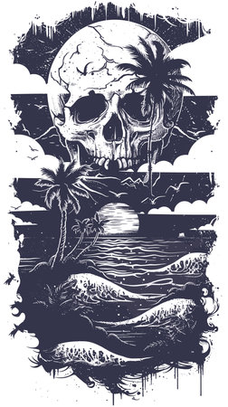 Abstract vector illustration of a skull for printing on a T-shirt.のイラスト素材
