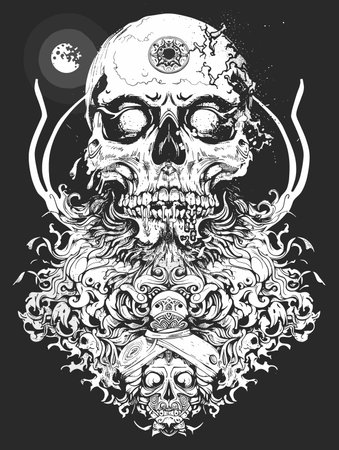 Abstract vector illustration of a skull for printing on a T-shirt.のイラスト素材