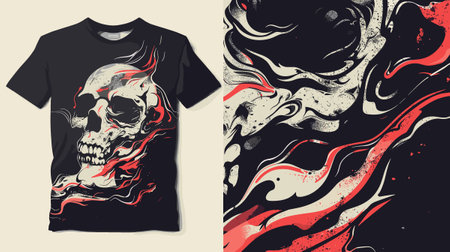 T-shirt print design with skull and grunge background. Vector illustration.のイラスト素材