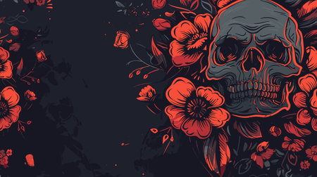 Floral background with human skull and flowers. Vector illustration for Halloween design.のイラスト素材