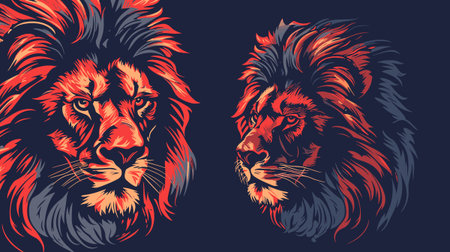Lion head and lion head vector illustration for t-shirt printのイラスト素材