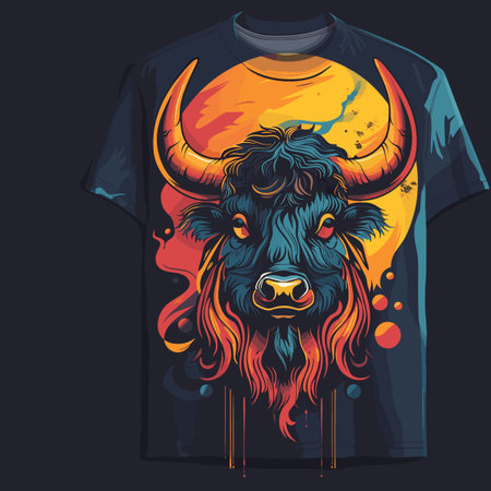 T-shirt design with bull head on t-shirt. Vector illustration.のイラスト素材