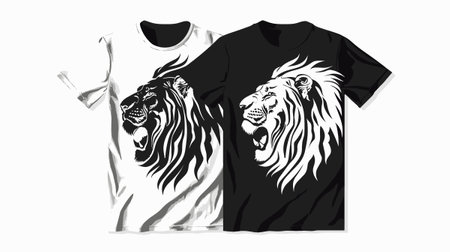 Lion T-shirt print design. Black and white vector illustration.のイラスト素材