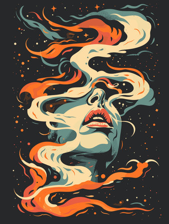 Vector illustration of a skull with a lot of fire and smoke.のイラスト素材