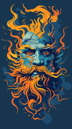 Vector illustration of a man with a beard and fire in his hair.のイラスト素材