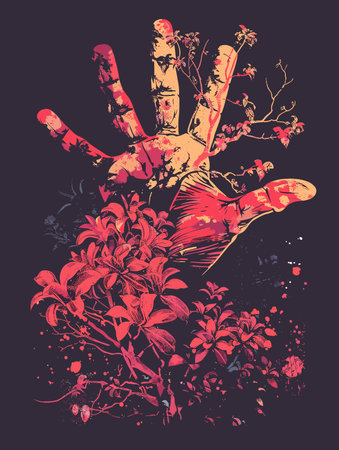 Illustration of a human hand with flowers in grunge style.のイラスト素材