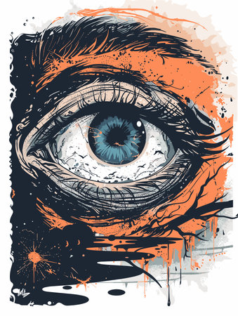 Eye. Grunge background. Hand-drawn illustration. Vector.のイラスト素材