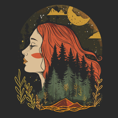 Beautiful girl in the forest. Vector illustration for t-shirt design.のイラスト素材