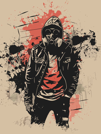 Graffiti style illustration of a man in a gas mask. Vector illustration.のイラスト素材