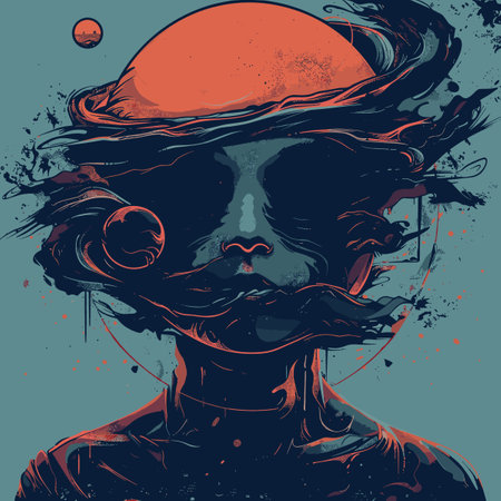 Abstract vector illustration of a man in a hat with a mustache.のイラスト素材