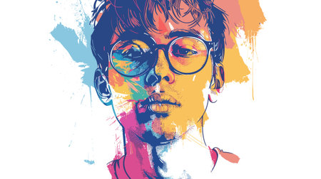 Portrait of a young man with glasses. Vector illustration in grunge style.のイラスト素材