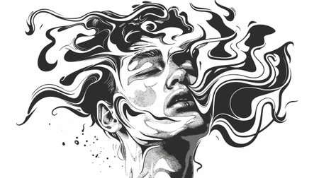 Beautiful woman face. Hand drawn fashion sketch. Vector illustration.のイラスト素材