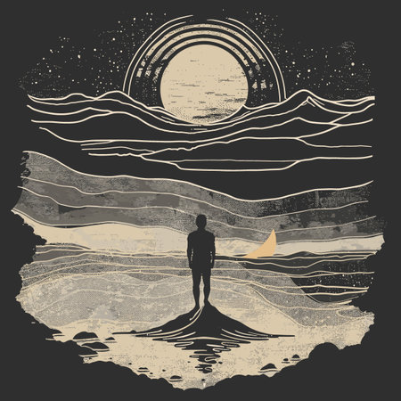 Surfer on the beach. Hand drawn vector illustration. Vintage style.のイラスト素材