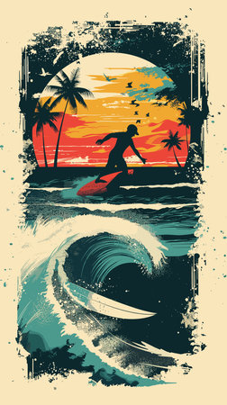 Surf poster. Grunge design. Vector Illustration.のイラスト素材