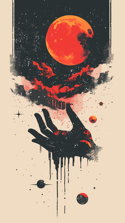 Zombie hand with blood and moon. Halloween background. Vector illustration.のイラスト素材