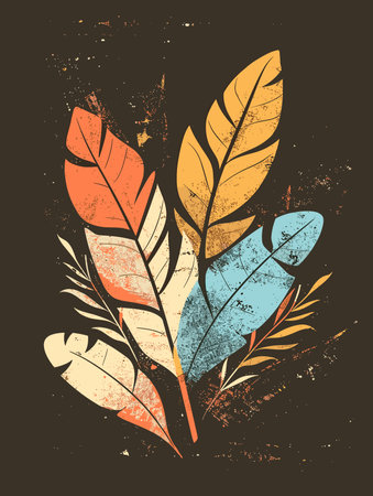 Tribal feathers on grunge background. Vector illustration for your designのイラスト素材
