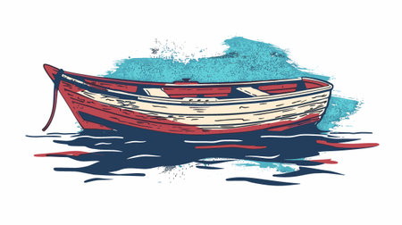 Boat on the water. Hand drawn vector illustration in sketch style.のイラスト素材
