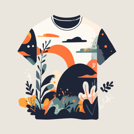 T-shirt design with hand drawn flowers and plants. Vector illustration.のイラスト素材