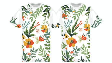 T-shirt design with flowers and leaves. Vector illustration on white background.のイラスト素材