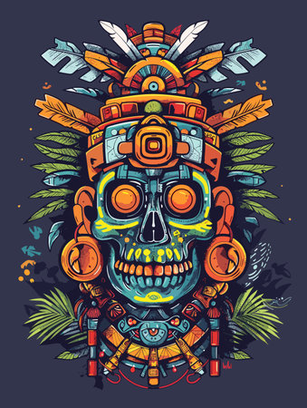 Tribal ethnic skull. Vector illustration for t-shirt design.のイラスト素材
