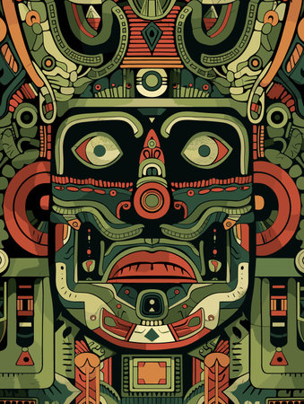 Vector seamless pattern with tribal ethnic mask. Hand-drawn illustration.のイラスト素材
