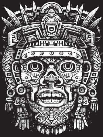 Tribal Mask. Vector illustration. Hand drawing on paper.
