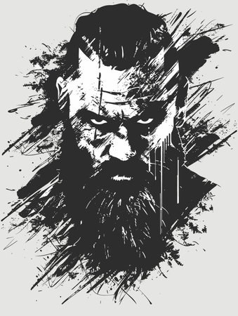 Vector illustration of a man with a beard. Grunge style.のイラスト素材
