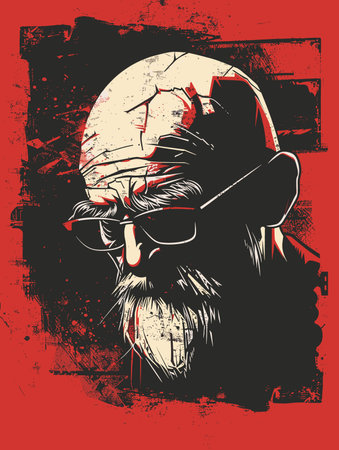 Bearded man in helmet and glasses. Grunge vector illustrationのイラスト素材
