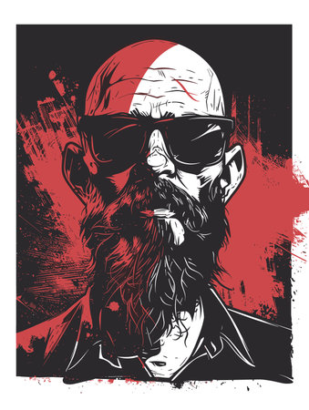 Bearded man hipster with a long beard and sunglasses. Vector illustration.のイラスト素材