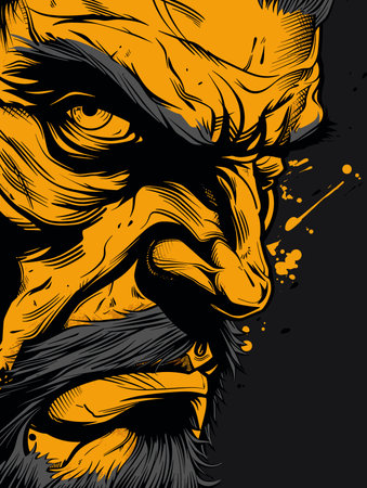Vector illustration of a lion head in black and yellow colors with grunge effect.のイラスト素材