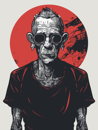 Zombie in sunglasses. Hand drawn vector illustration for t-shirt print.のイラスト素材