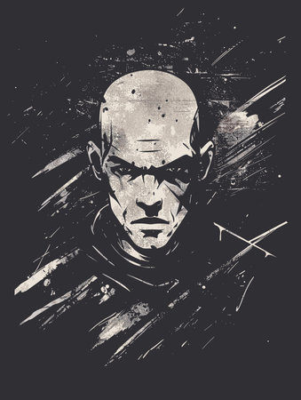 Grunge illustration of a man with skull on grunge background.のイラスト素材