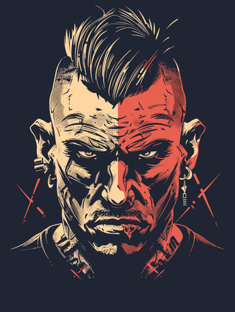 Portrait of a man with blood on his face. Vector illustration.のイラスト素材