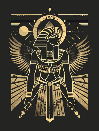 Egyptian pharaoh. Ancient Egypt. Vector illustration on a black background.のイラスト素材