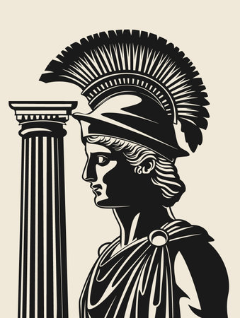 Ancient Greek statue with columns, vector illustration in black and white.のイラスト素材